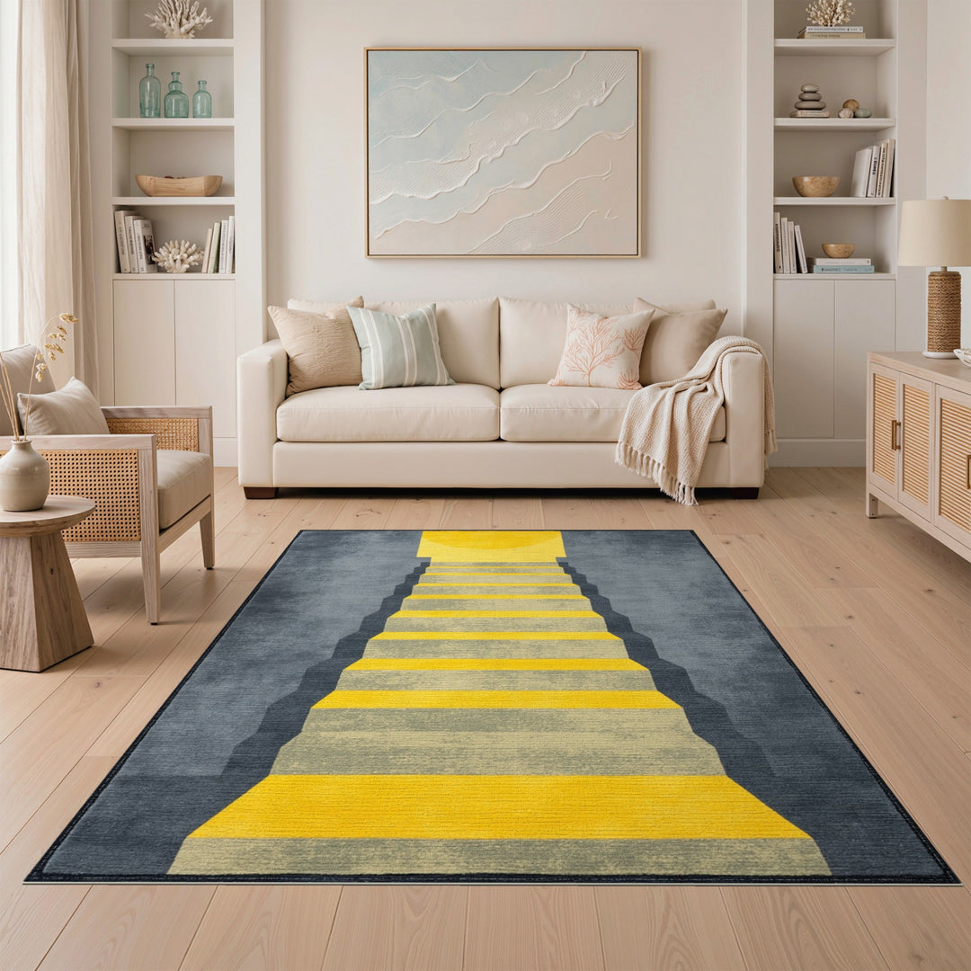 Yellow Staircase Geometric Grey Area Rug