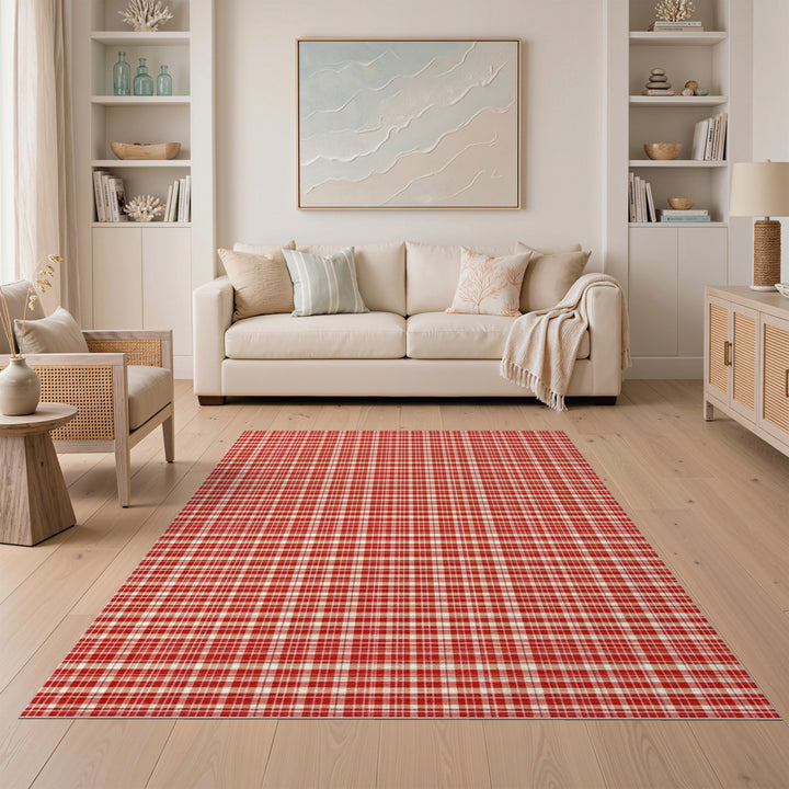 Checkered Red Checkered Washable Area Rug