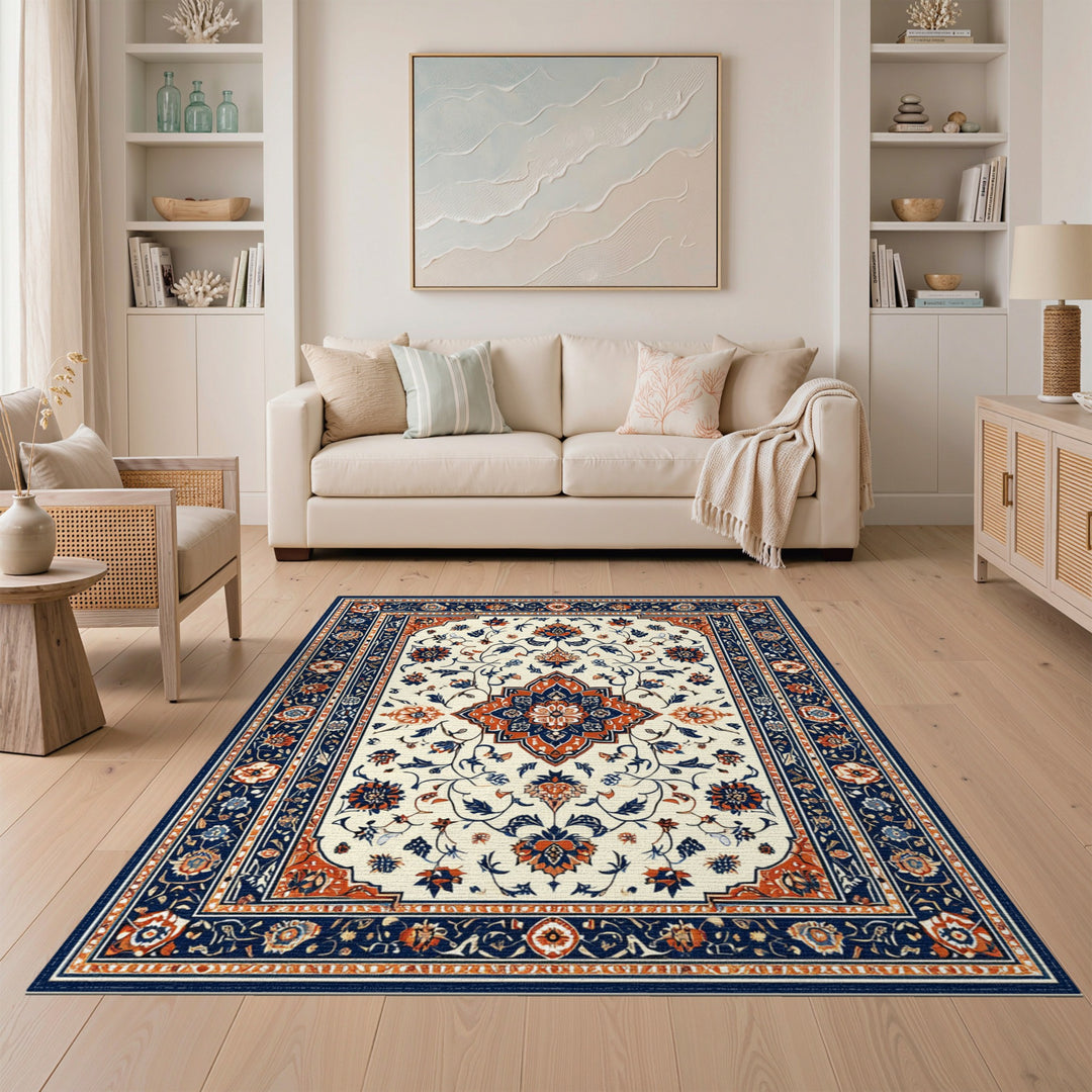 Traditional Persian Medallion Navy Persian Floral Medallion Area Rug