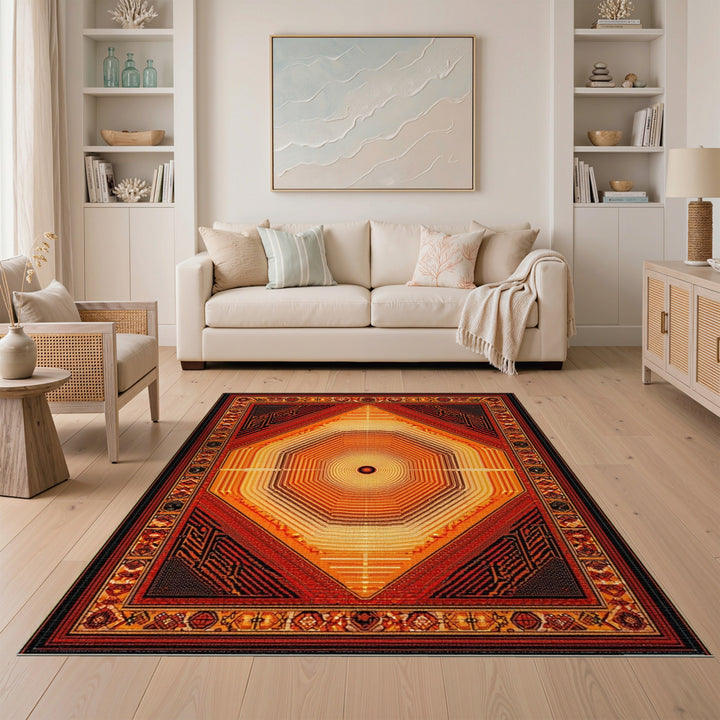 Radiant Orange Geometric Tribal Area Rug