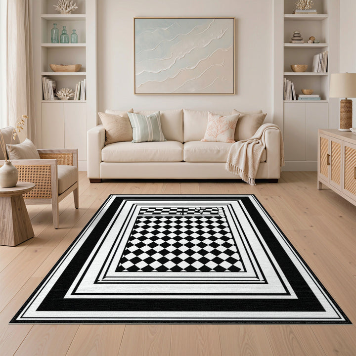 Black White Checkered Diamond Area Rug