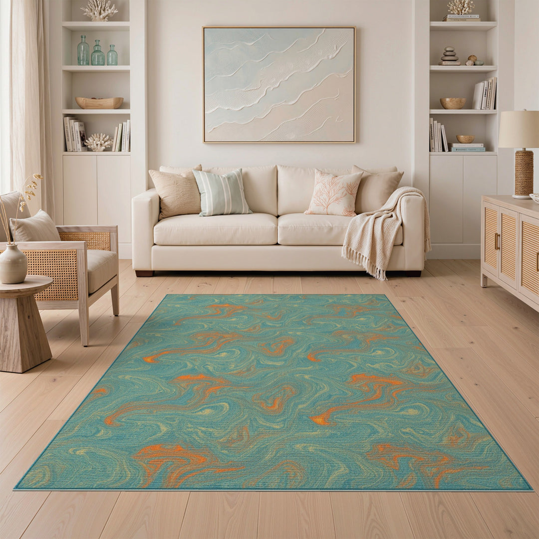 Teal Swirl Abstract Area Rug