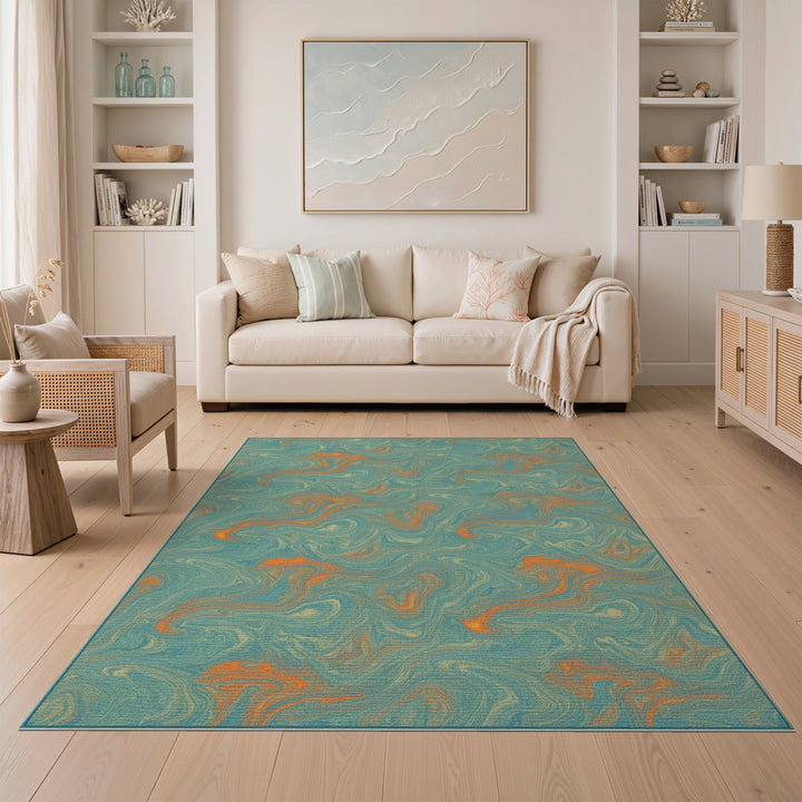 Teal Swirl Abstract Area Rug