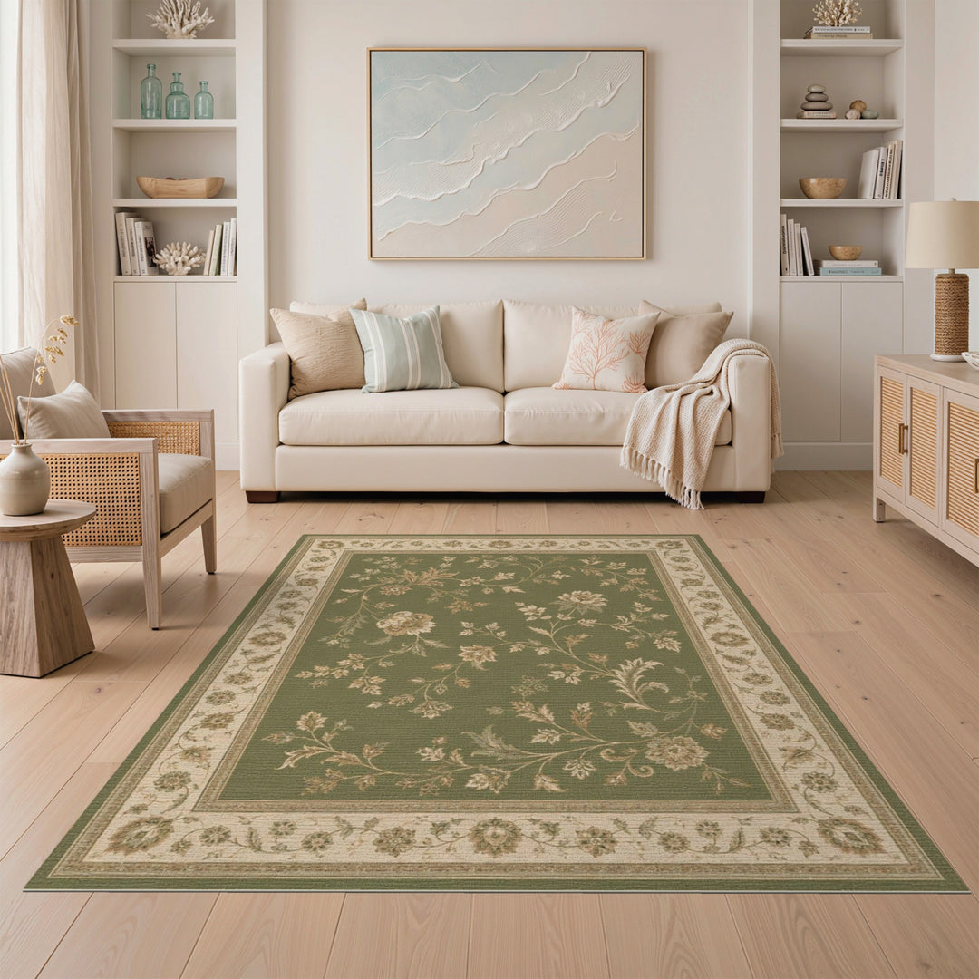 Green Floral Vintage Area Rug