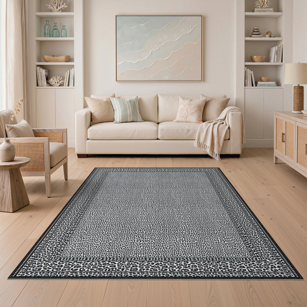 Black White Spotted Geometric Area Rug