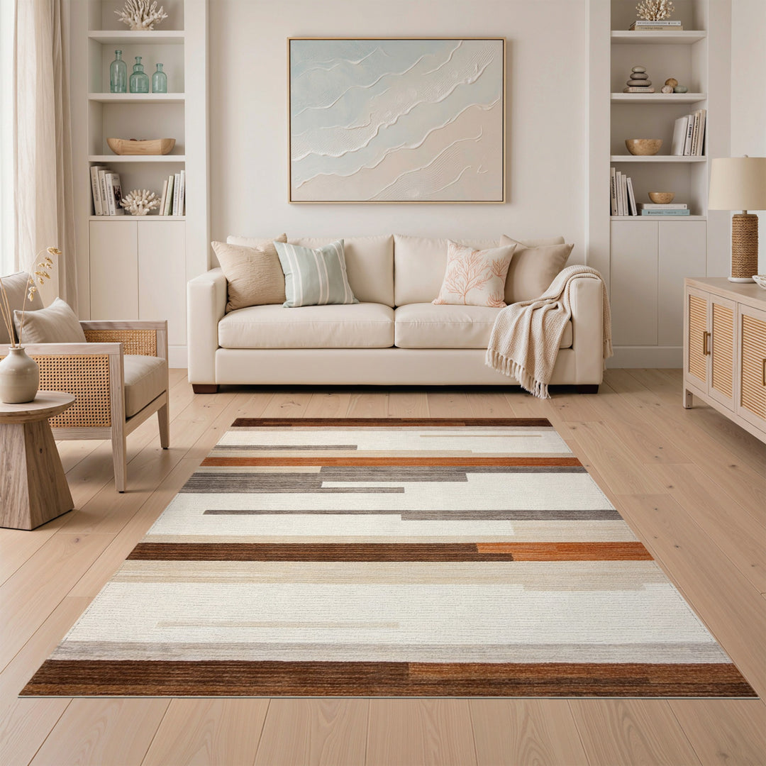 Geometric Striped Brown Area Rug