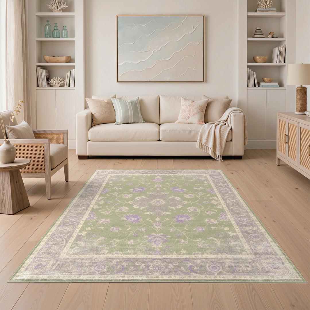 Green Floral Vintage Area Rug
