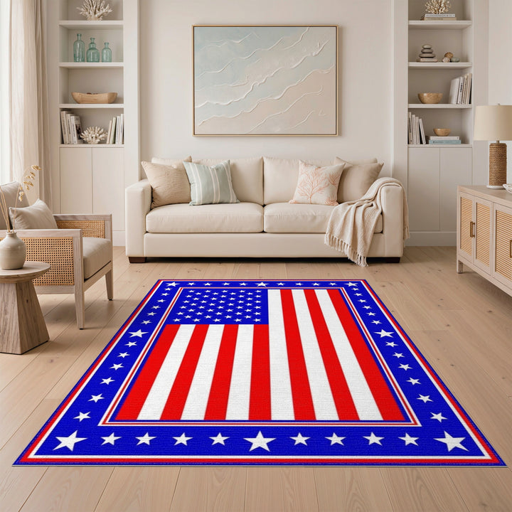 Geometric Modern Patriotic American Flag Area Rug