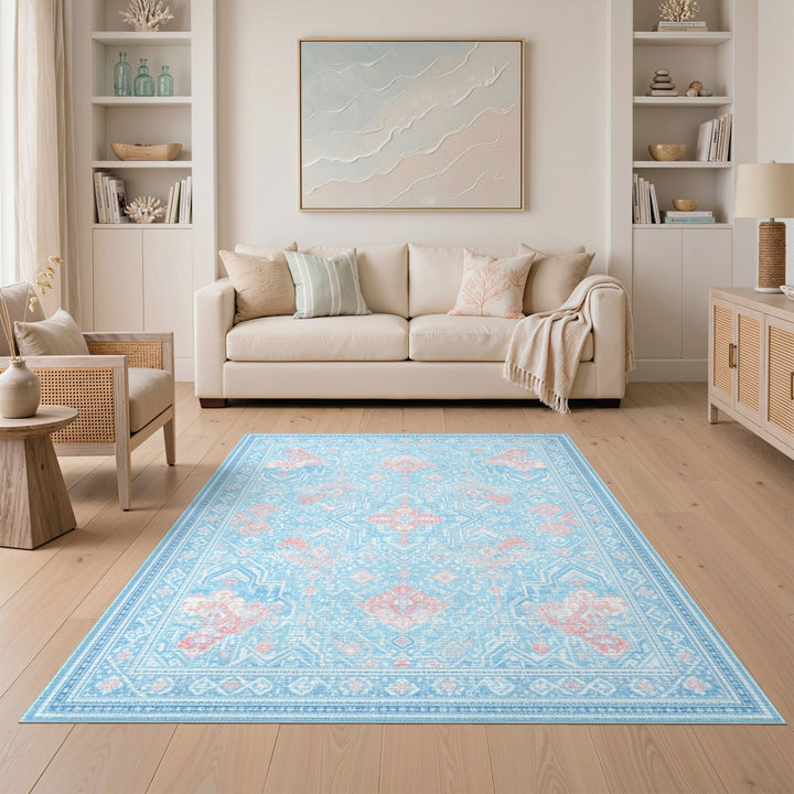 Light Blue Pink Persian Area Rug