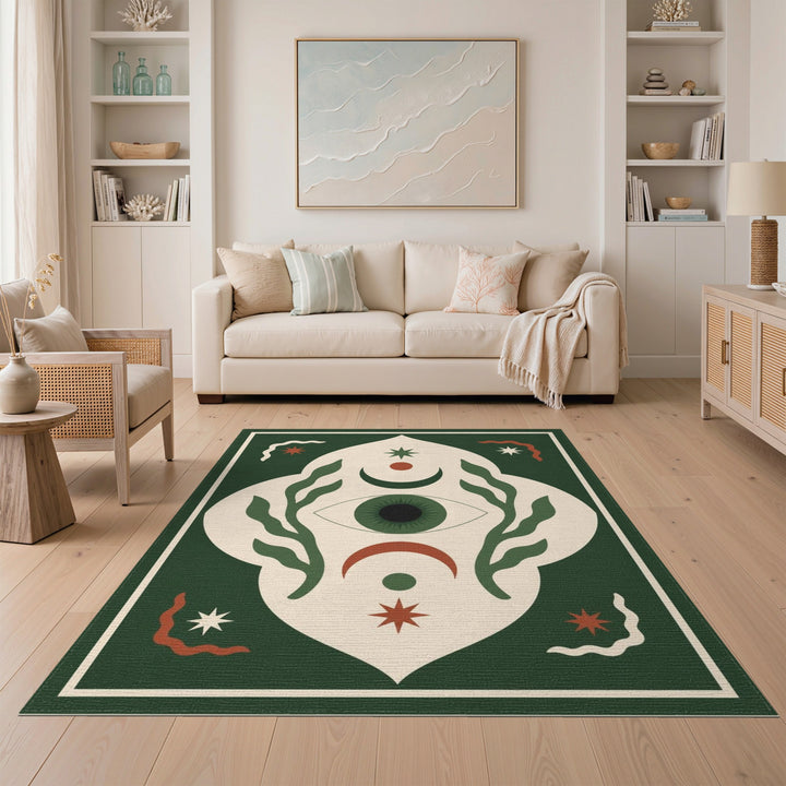 Green Mystic Eye Boho Area Rug