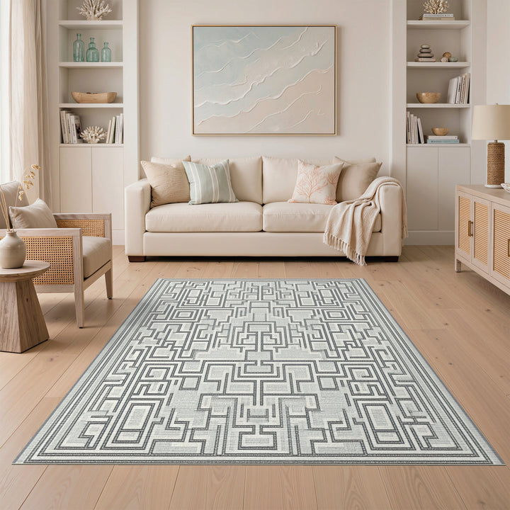 Black and White Labyrinth Black White Geometric Labyrinth Area Rug