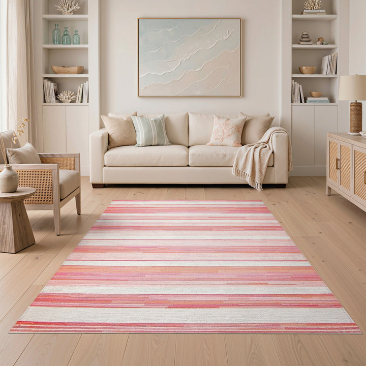 Pink Striped Geometric Pink Area Rug