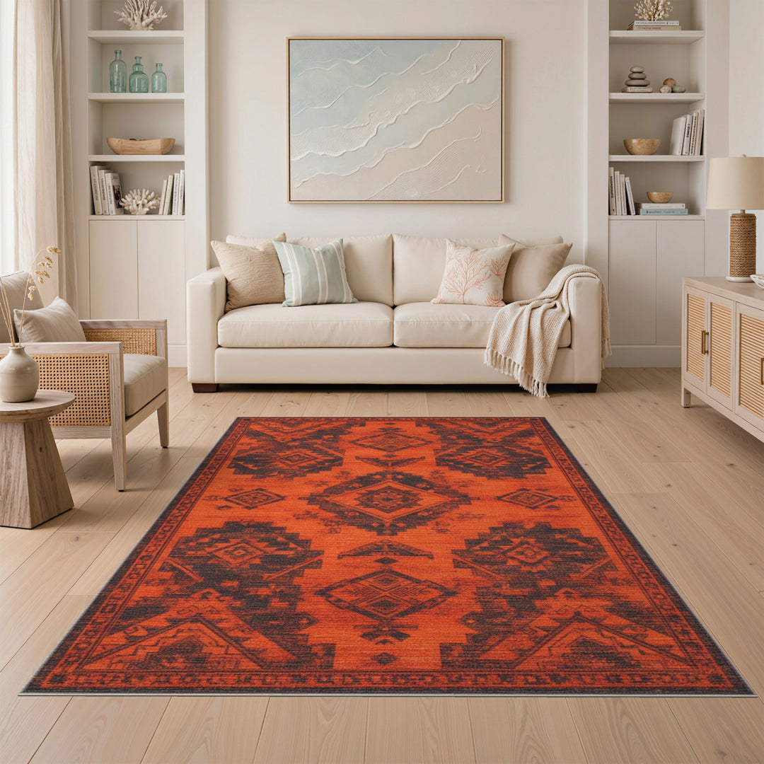 Orange Southwestern Geometric Area Rug