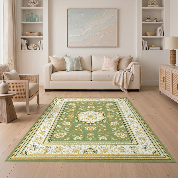 Green Floral Vintage Area Rug