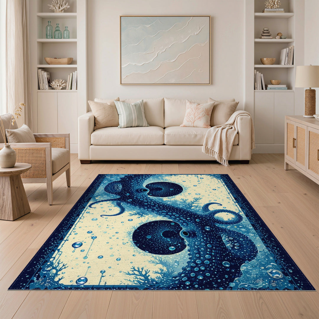 Octopus Tentacle Blue Teal Area Rug