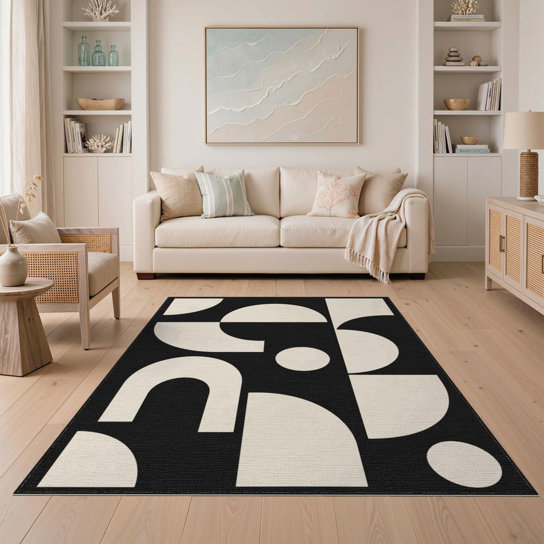 Bold Geometric Black White Area Rug