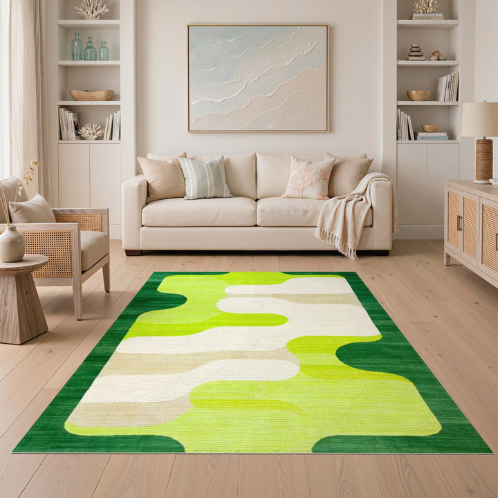 Wave Green Abstract Wave Area Rug