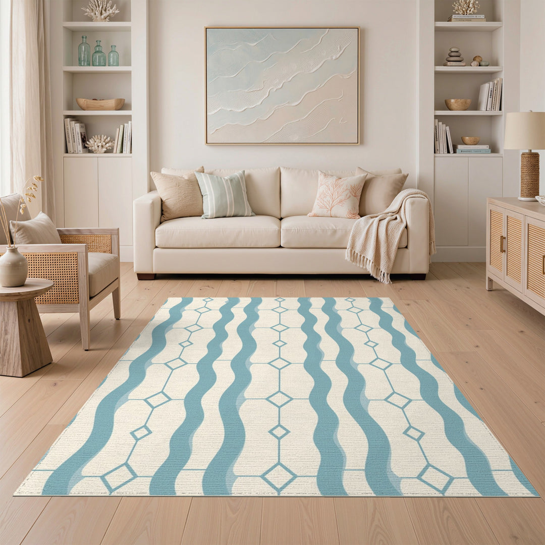 Teal Wave Lattice Area Rug