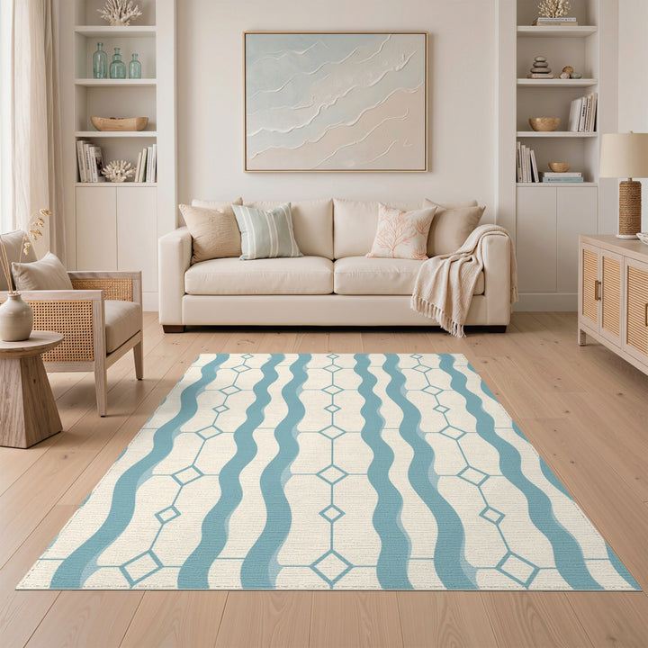 Teal Wave Lattice Area Rug