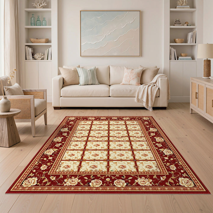 Red Vintage Floral Rose Area Rug