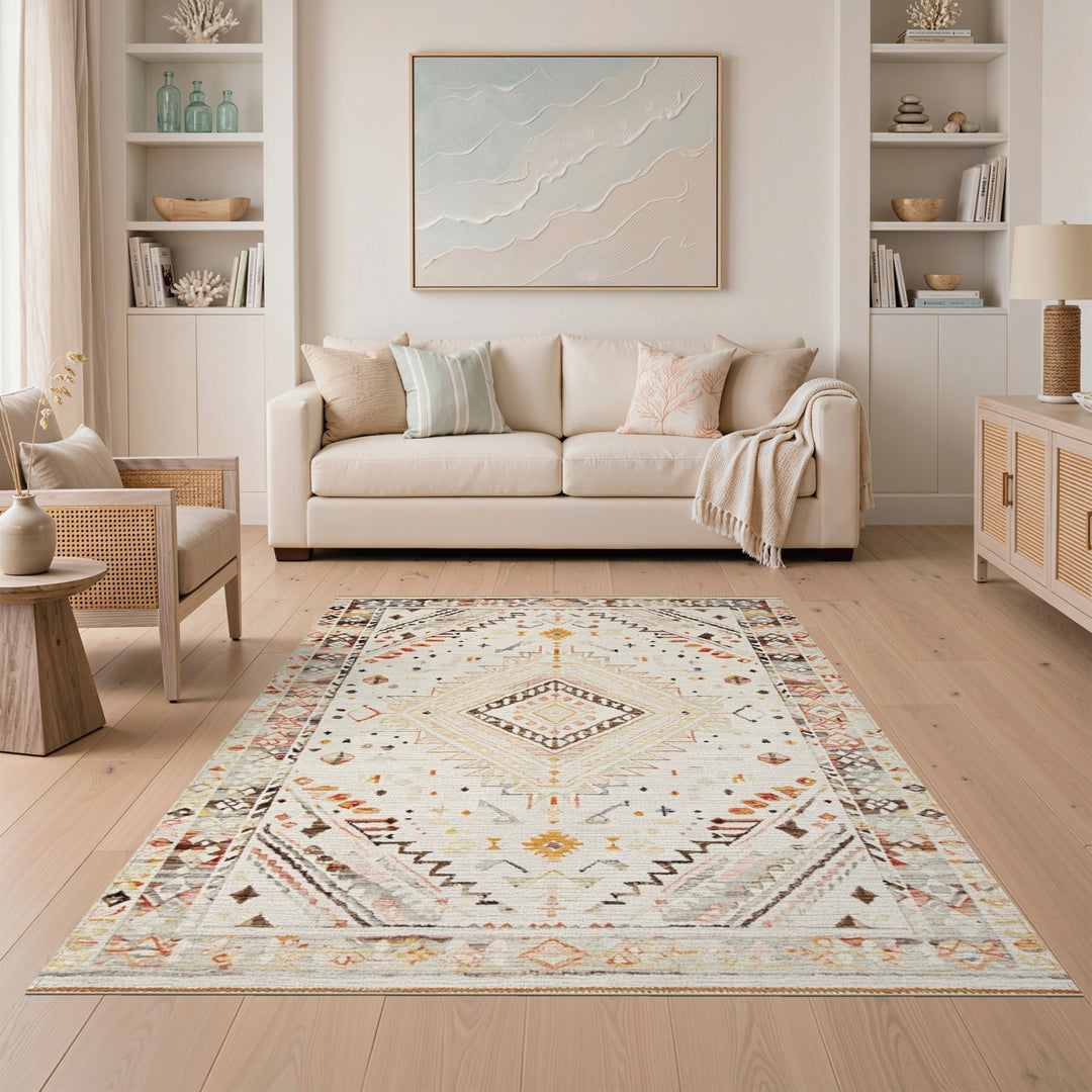 Geometric Beige and Neutral Southwestern Geometric Beige Area Rug