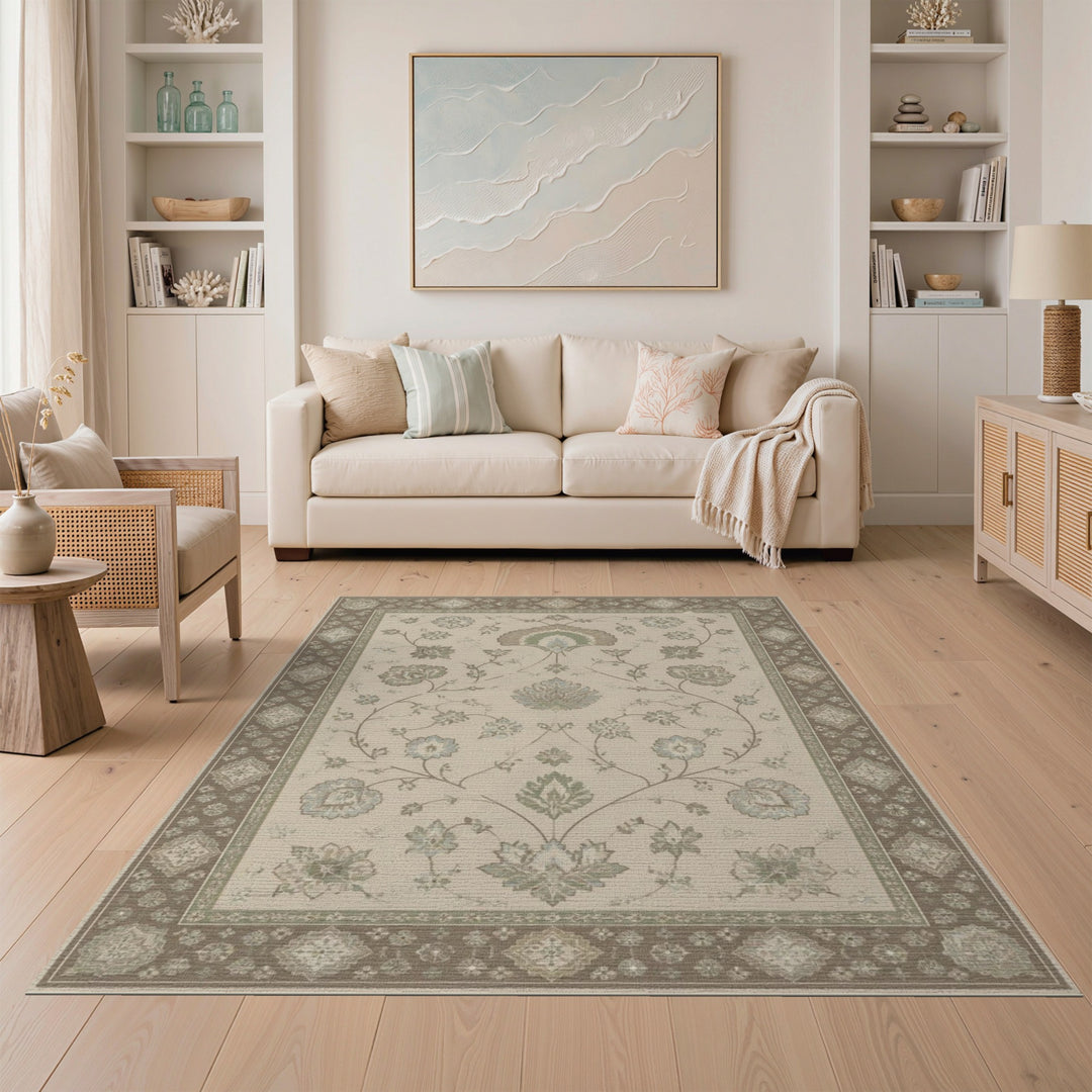 Beige Floral Vintage Area Rug