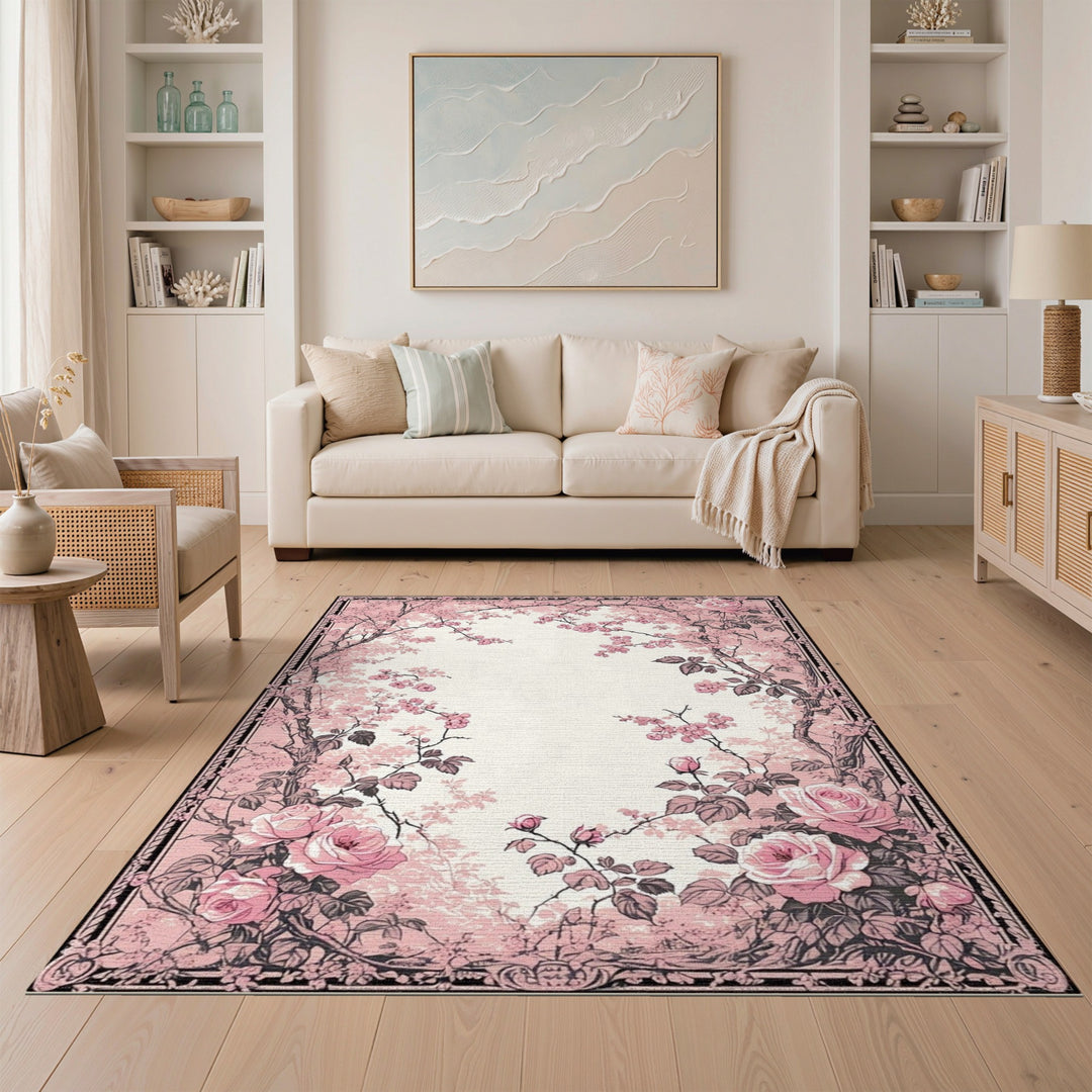 Pink Floral Vintage Area Rug