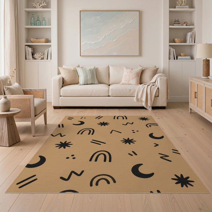 Boho Abstract Area Rug in Brown Tan
