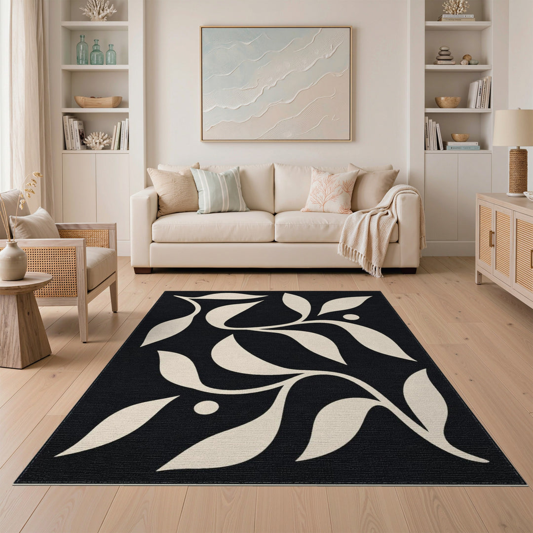 Abstract Area Black and White Black White Abstract Leaf Area Rug