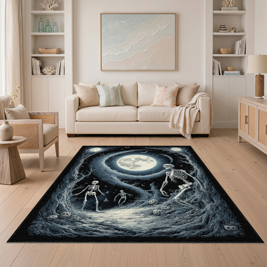 Moonlit Skeleton Forest Black White Area Rug