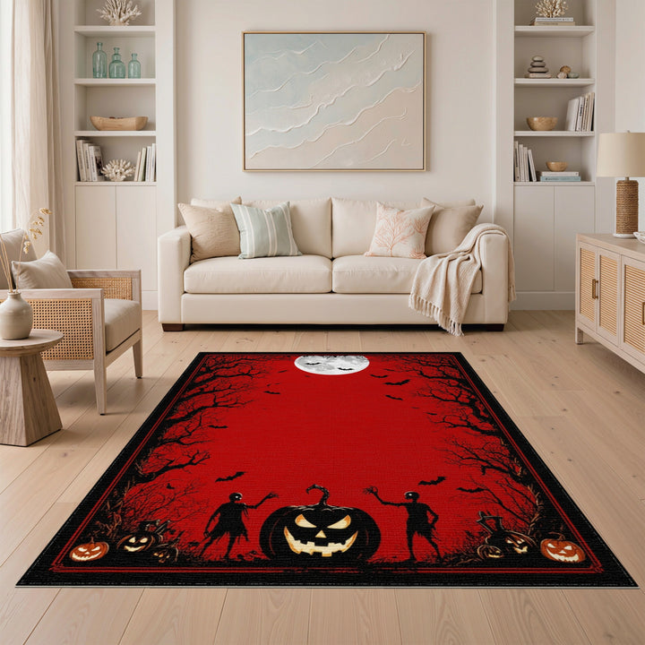 Red Halloween Moon Area Rug