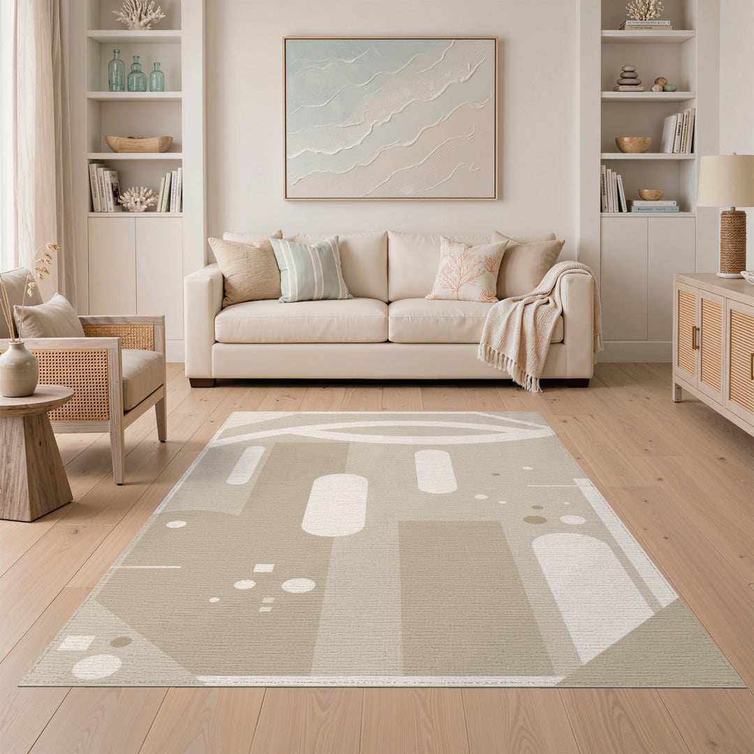 Beige Geometric Modern Area Rug
