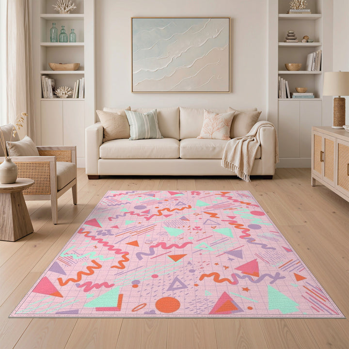 Pink Geometric Kids Area Rug