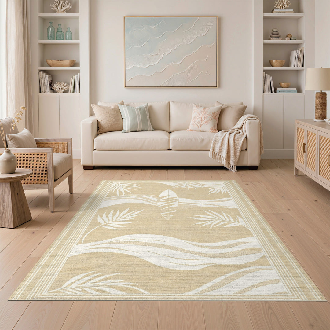 Beige Coastal Surfboard Wave Area Rug