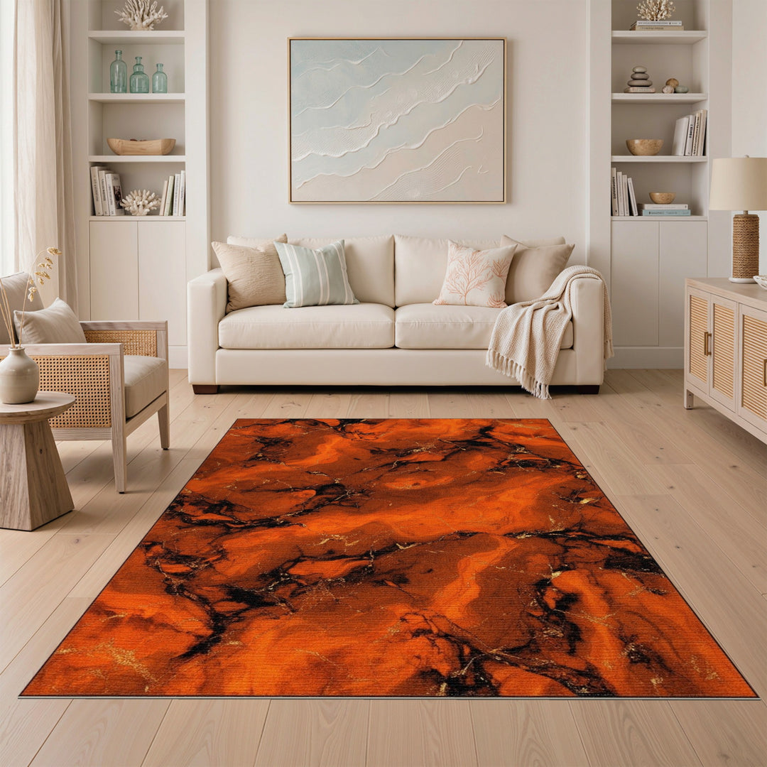 Orange Abstract Marble Area Rug