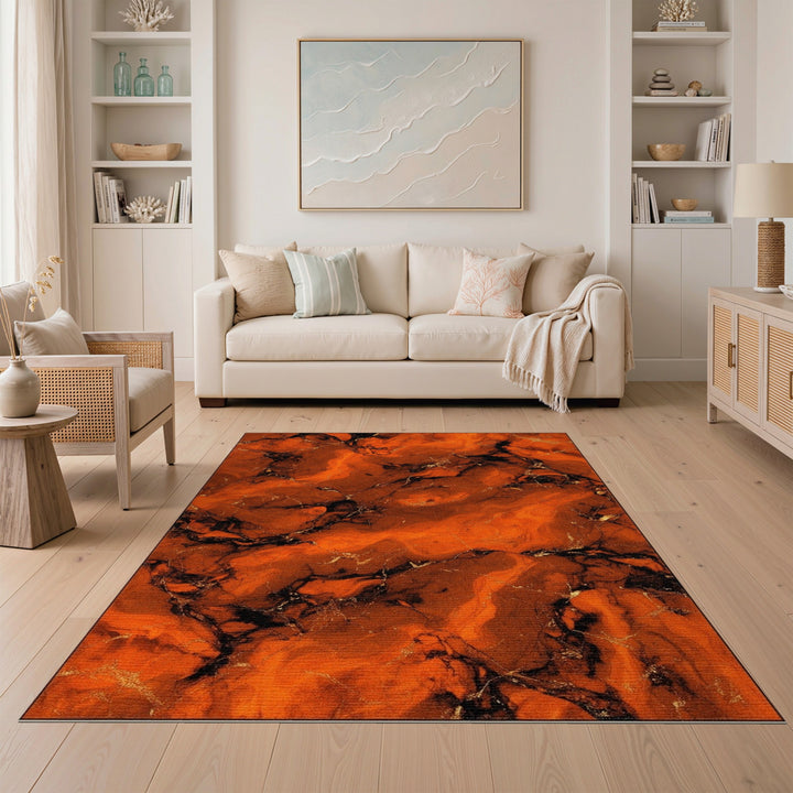 Orange Abstract Marble Area Rug