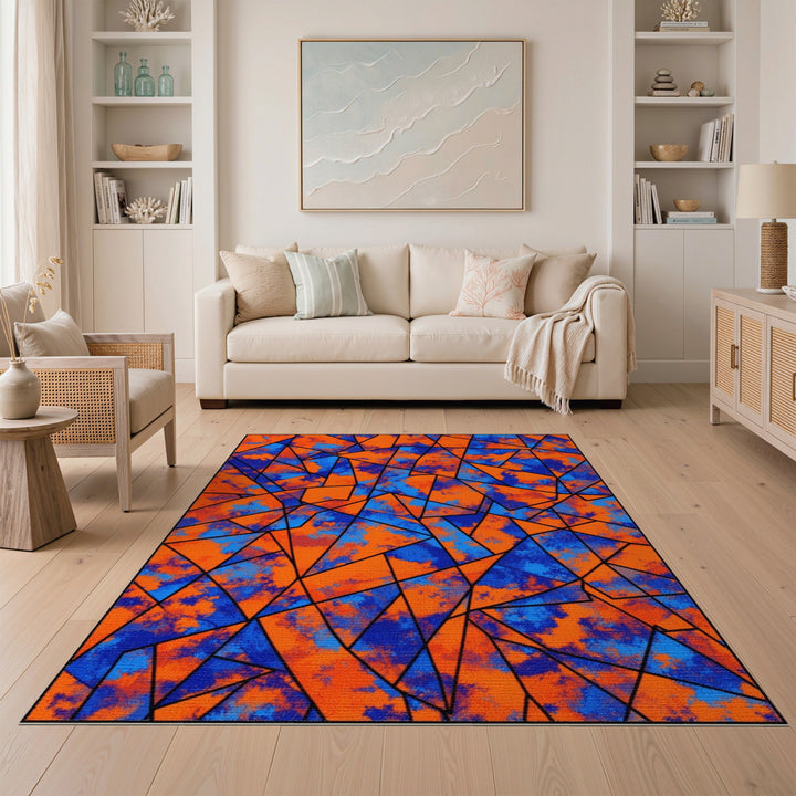 Bold Geometric Orange Blue Area Rug