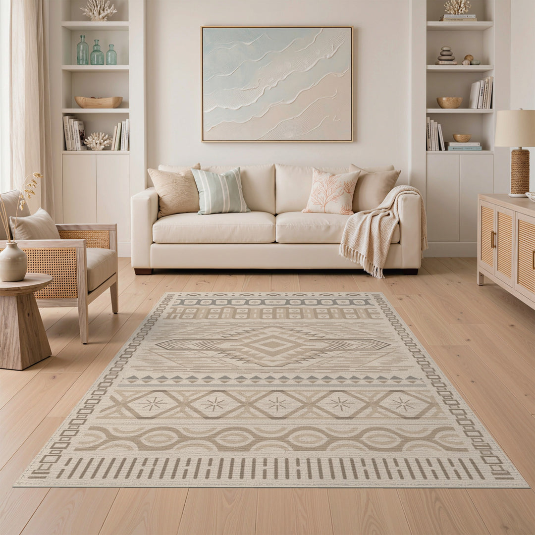 Beige Southwestern Geometric Area Rug