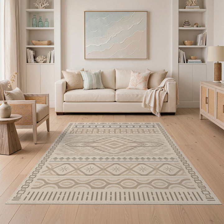 Beige Southwestern Geometric Area Rug