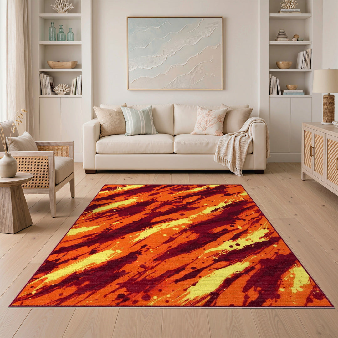 Vibrant Orange Abstract Splash Area Rug