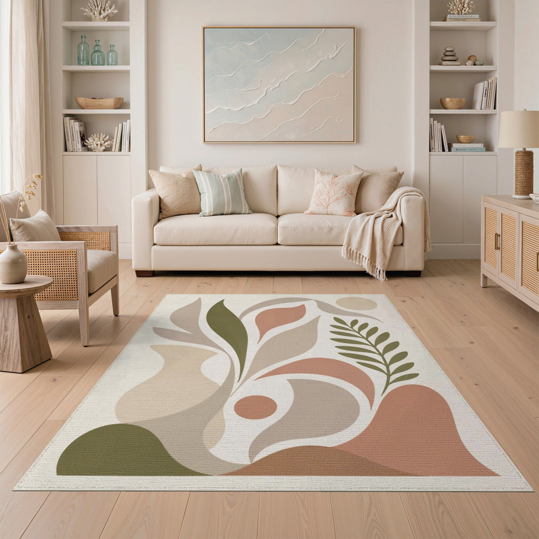 Beige Abstract Botanical Area Rug