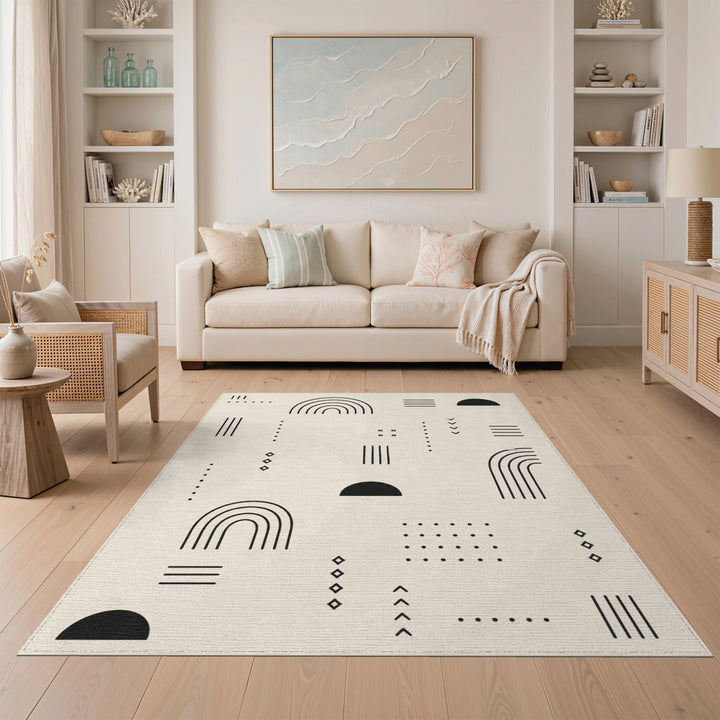 Geometric Arch Black Beige Area Rug