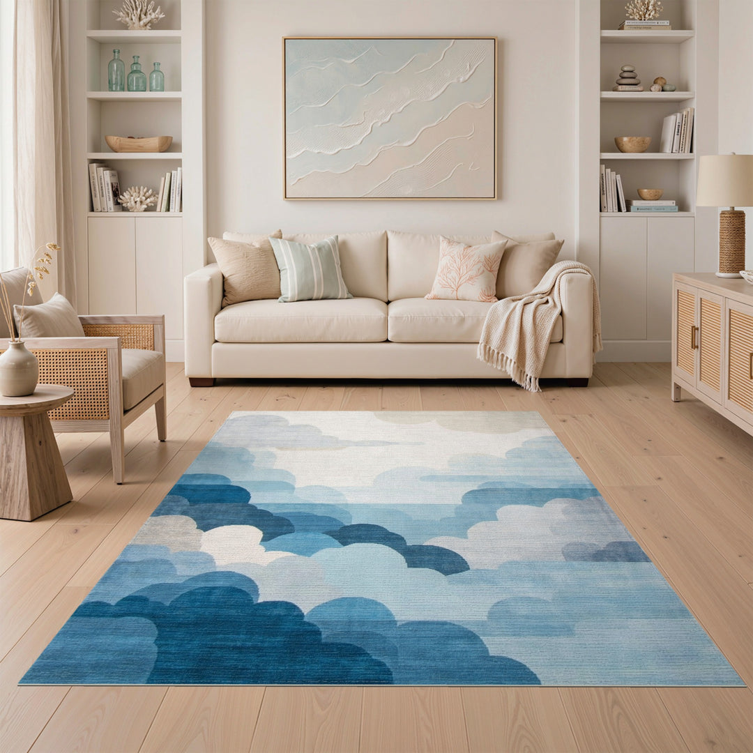 Blue Cloud Layered Washable Area Rug
