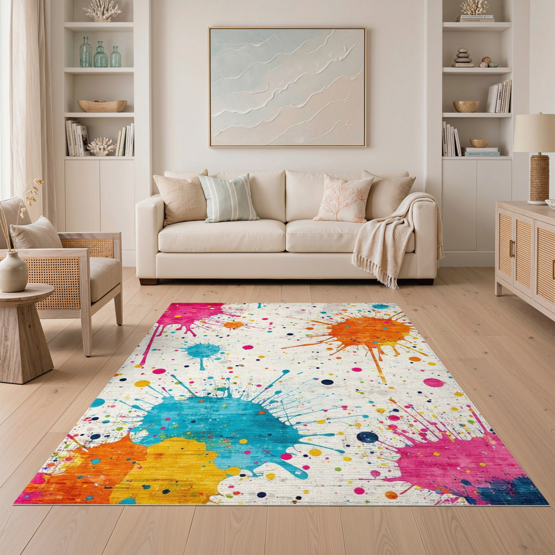 Vibrant Multi-Color Paint Splatter Area Rug