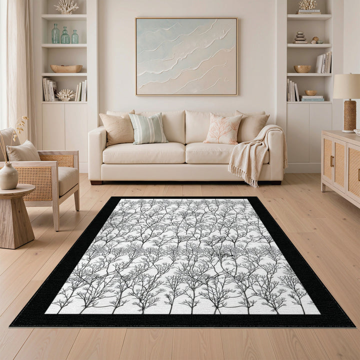 Black White Abstract Branch Area Rug