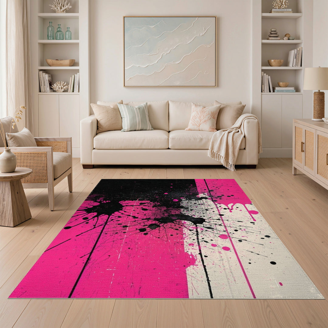 Pink Abstract Splatter Area Rug