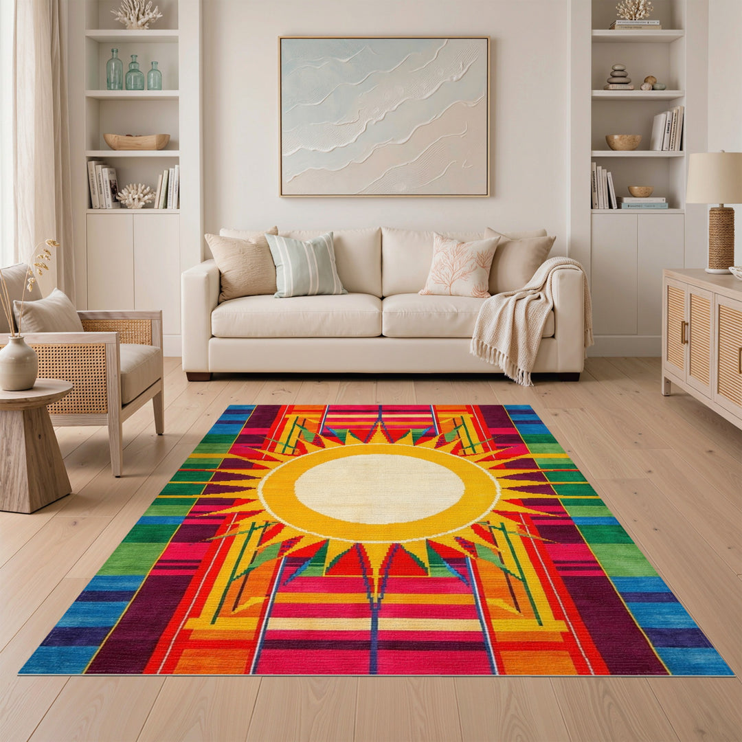 Multi-color and Patterns Geometric Modern Vibrant Sunburst Geometric Area Rug