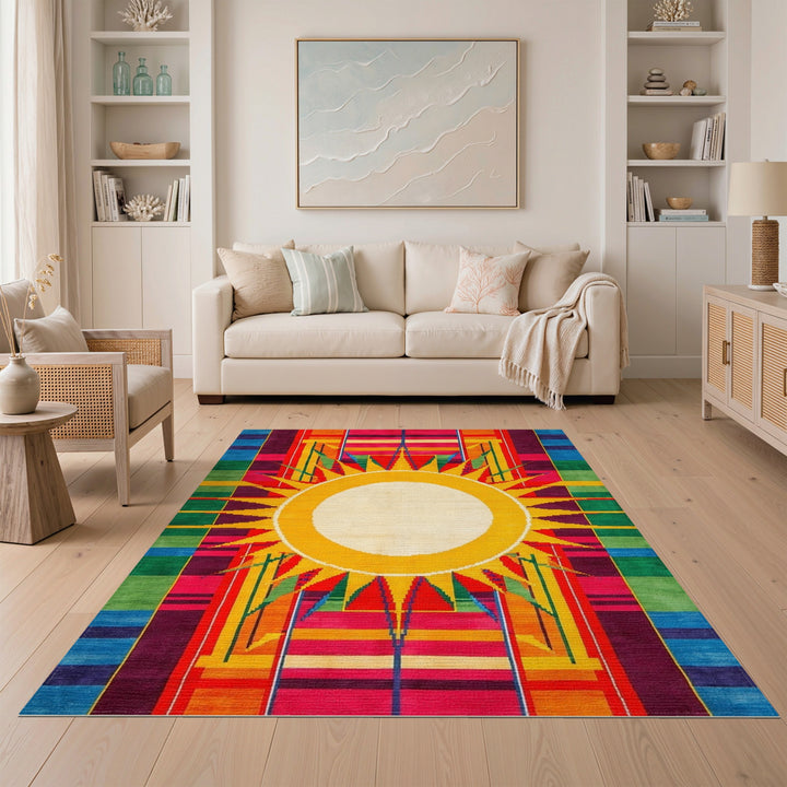 Multi-color and Patterns Geometric Modern Vibrant Sunburst Geometric Area Rug