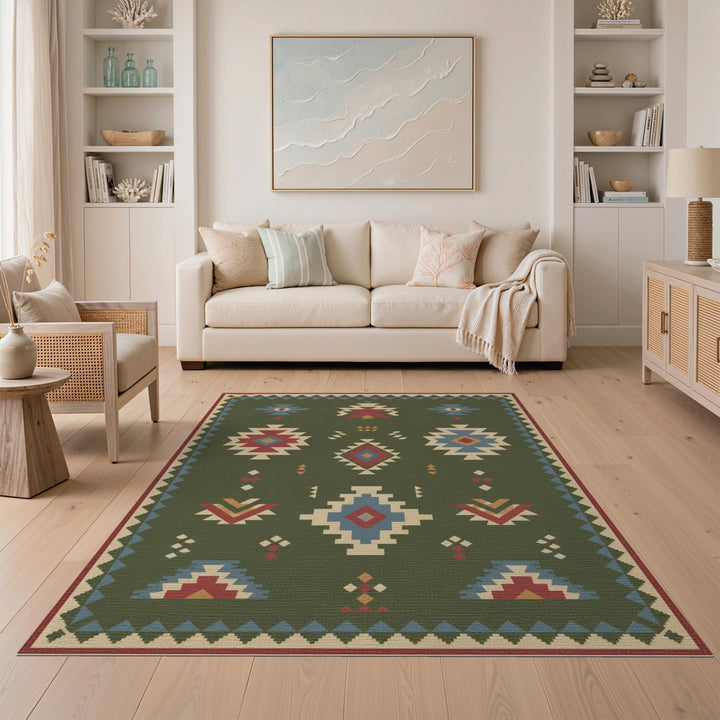 Green Geometric Green Southwestern Geometric Area Rug
