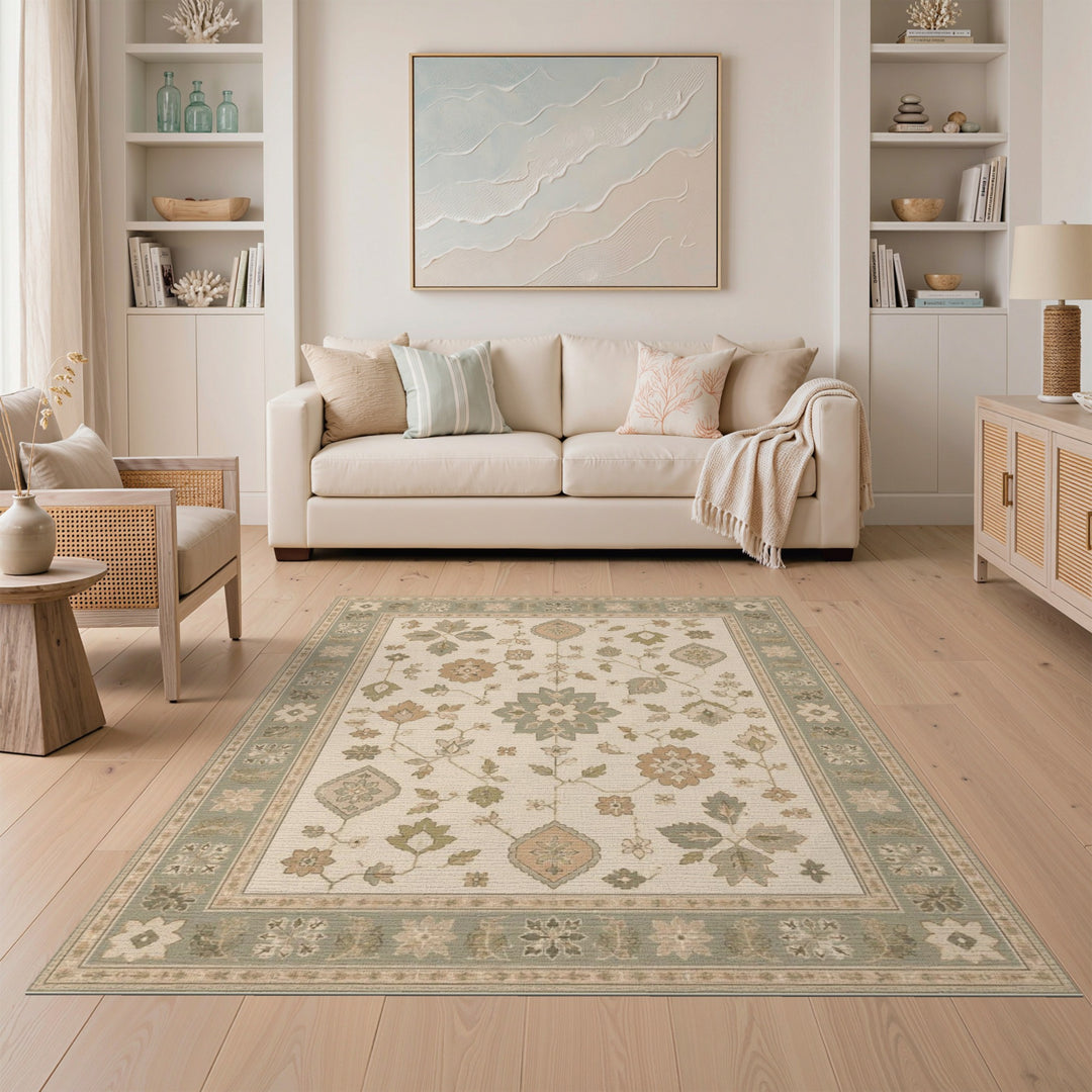 Beige Floral Vintage Medallion Area Rug